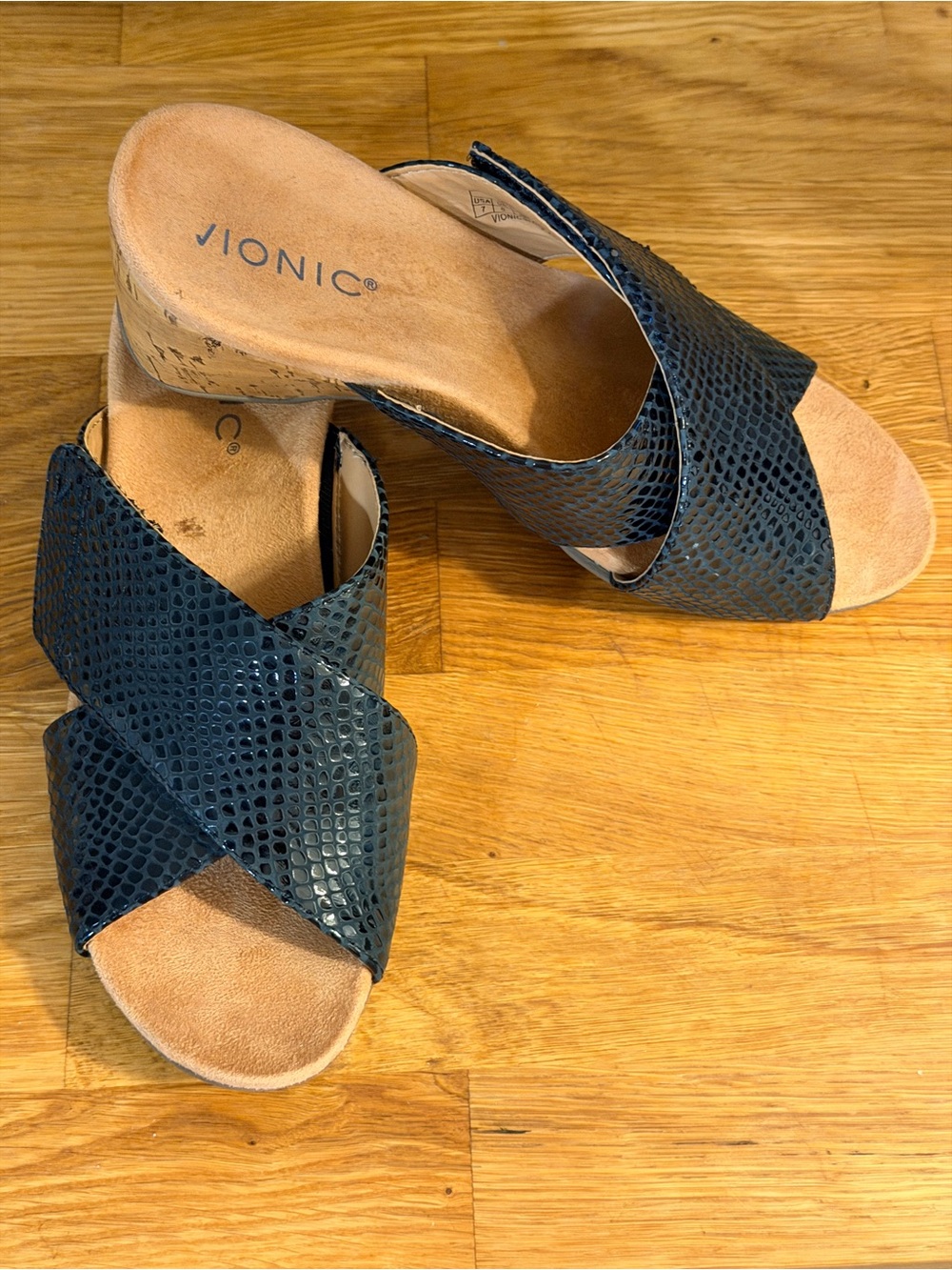 Vionic Navy Crisscross Mule Sandals